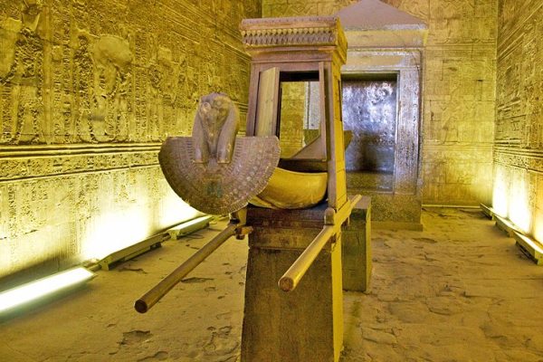 Egypt Edfu wooden barque in temple sanctuary